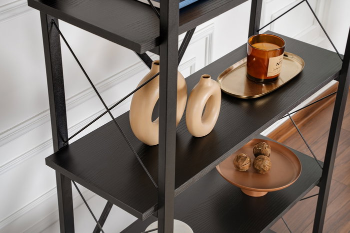 Nordure Estantería Wood Black, Negro - Tablero Melamina y Metal, 90x180x33.5 cm